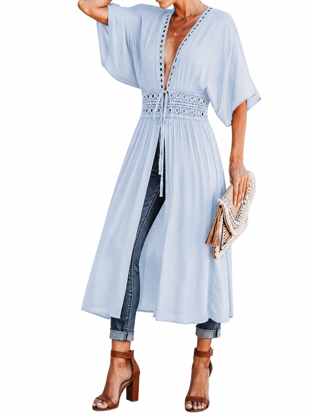 NWT Women's Open Kimono Cardigan Cover Up Long Flowy Beachwear